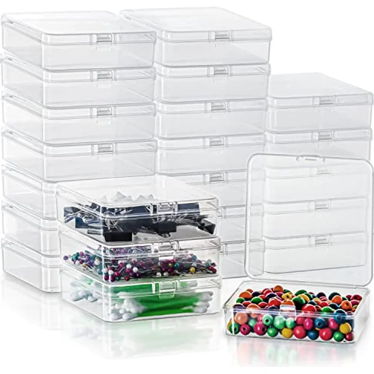 BELLE VOUS Aufbewahrungsboxen Klein Klare Plastikbox mit Schnappdeckel Set (24 Stk) - L9,4 x B9,4 x H2,8 cm - Mini Aufbewahrungsbox für Pillen, Perlen, Schmuck, Bastelartikel & Kleinteile – Bild 1