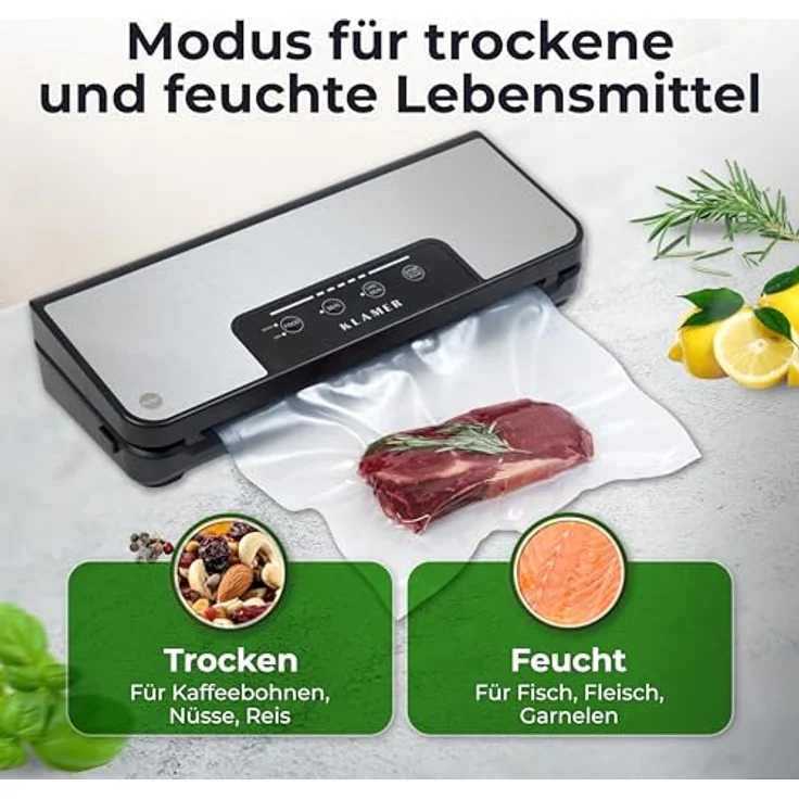 KLAMER Classic Pro 80 Vakuumierer für trockene oder feuchte Lebensmittel und Sous Vide, inkl. Vakuumier-Beutel und Schlauch – Bild 3