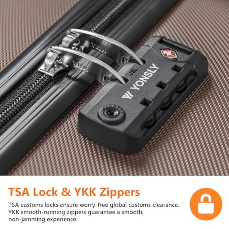 YONSLY Gepäckset Suitcase, Hartschalen-Koffer Trolley mit TSA-Schloss und YKK-Reißverschluss, 360° Lenkrollen, Teleskopgriff, 4er Set in Champagner (S-M-L-XL) – Bild 4
