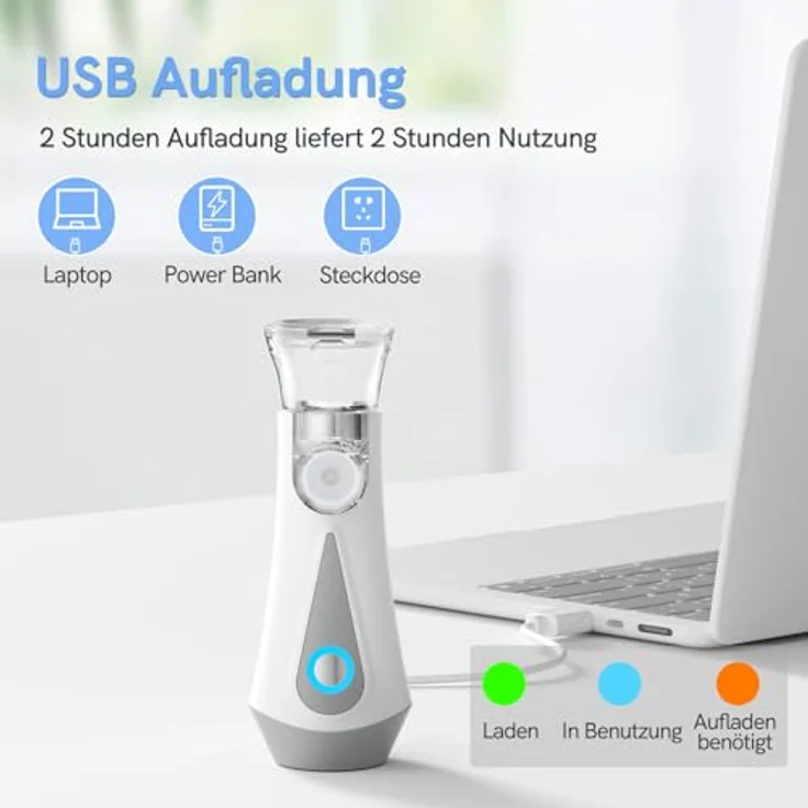 JOSSIS Inhalationsgerät, Ultra Leise für Erwachsene und Kinder, Partikelgröße 1-5µm, Einstellbarer Sprühnebel, Aufladbar - Blau – Bild 5