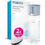 BRITA Wasserfilter Flasche Model Vital hellblau (600ml) inkl 2 MicroDisc Filter - Praktische Trinkflasche mit Wasserfilter für unterwegs, filtert Chlor & Bakterien beim Trinken-spülmaschinengeeignet