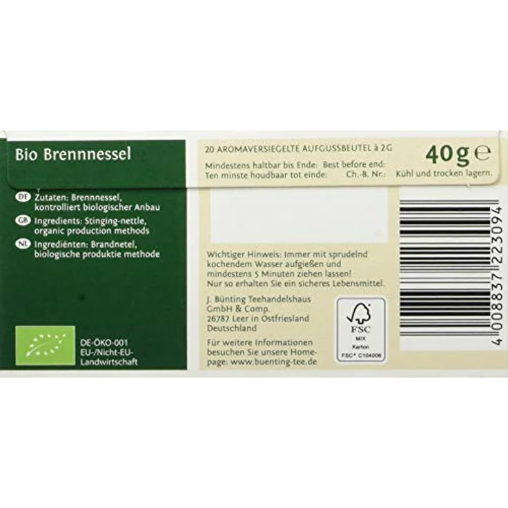 Bünting Tee Bio Brennnessel, 20 Tassenbeutel – Bild 4