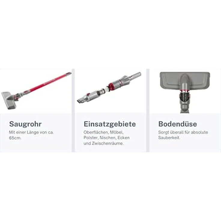 Genius Invictus One 2.0 Handstaubsauger + Bodenstaubsauger 23-TLG rot - Handsauger beutellos & kabellos mit 13000PA | HEPA Filter, Lithium Ionen Akku, Bürsten-Set, Wandhalterung – Bild 3