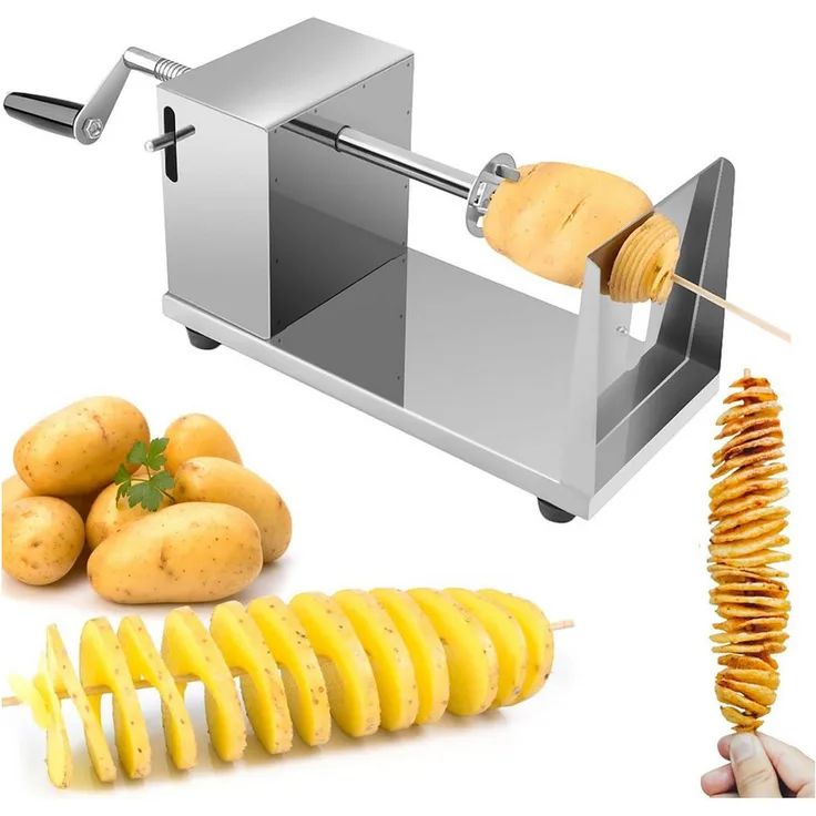 SURFOU Manueller Edelstahl Kartoffelschneider, Spiralschneider mit rutschfesten Gummifüßen, geeignet für Radieschen, Karotten und Gurken, silber
