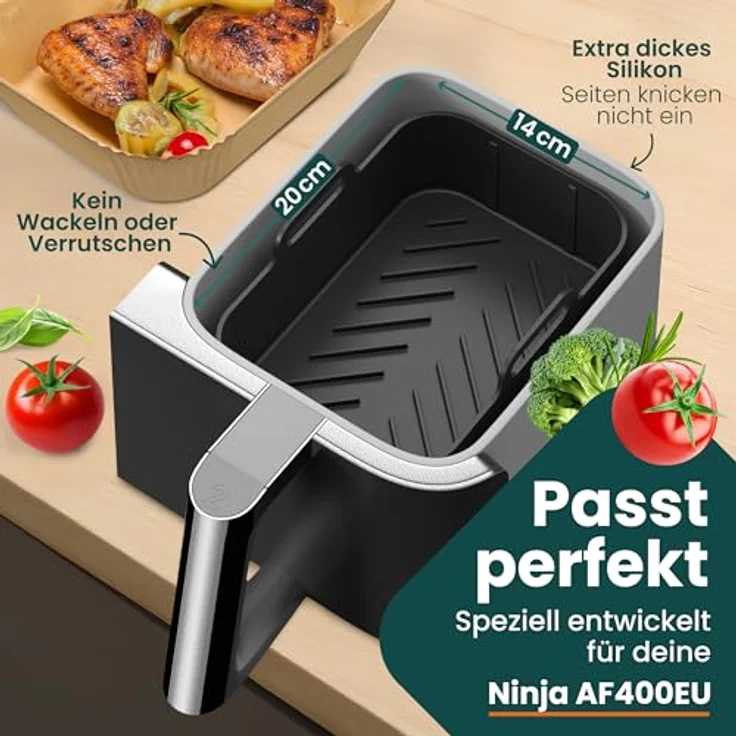 Krustenwerk Airfryer Zubehör Set, 13-teilig mit exakter Passform für Ninja AF400EU, Hitzebeständiges Silikon, 150 Rezepte E-Book – Bild 3