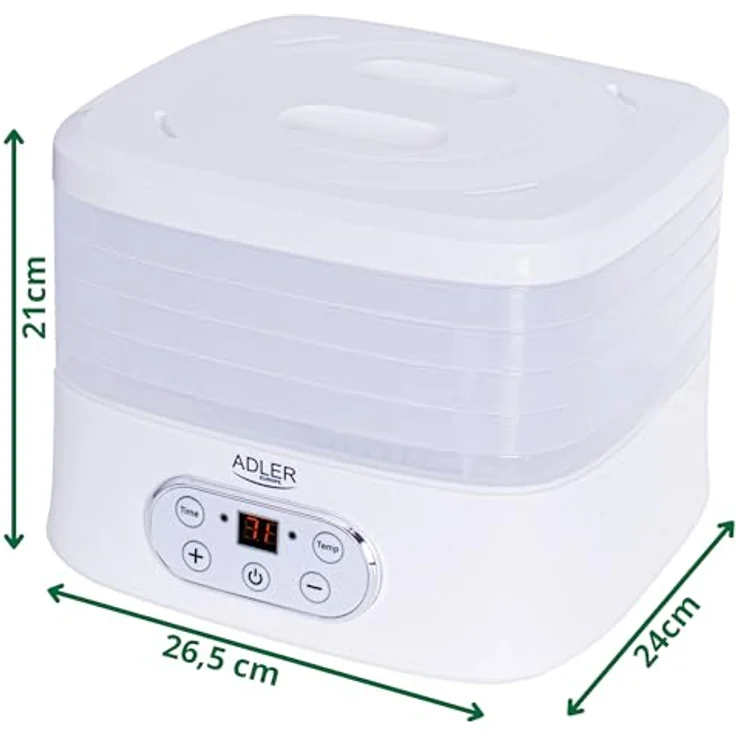 Adler AD 6658 Dörrautomat, 230 W, 5 Einlagen, Timer, LCD-Display, Kunststoff, weiß – Bild 2