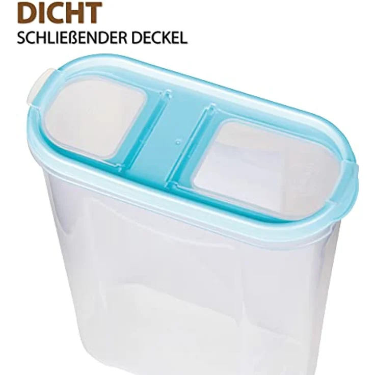 Bestlivings Vorratsdose Müslispender, transparente Schüttdose aus Kunststoff, 2,8 Liter, 7cm x 16,5cm x 24cm, luftdicht mit zwei Öffnungen – Bild 3