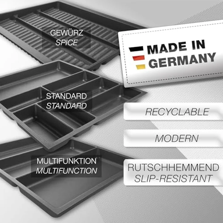 SO-TECH® Besteckeinsatz Orga-Box 2 silbergrau Canvas Leinwand Struktur für Nobilia, 209 mm Breite, Anthrazit – Bild 3