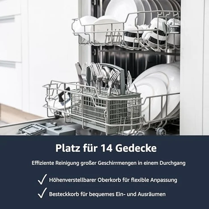 homeX GSEV6014AE Geschirrspüler vollintegriert, 60 cm, 14 Gedecke, 5 Programme, Aquastop, Silber – Bild 4