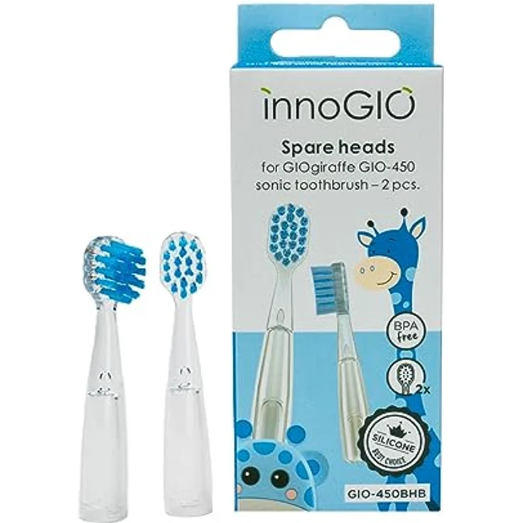 innoGIO Ersatzbürste (2 Stück) - Perfekte Ersatzteile für GIOgiraffe & GIOrabbit-Bürsten, BPA-frei, sehr weiche Borsten – Bild 1