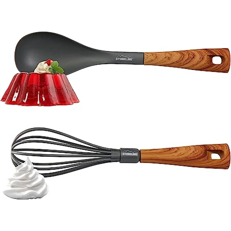 STONELINE Back to Nature 8-teiliges Küchenhelfer Set, Holzoptik, drehbarer Ständer, Kochbesteck für antihaftbeschichtes Koch- und Backgeschirr, stylisches Küchen Zubehör – Bild 5