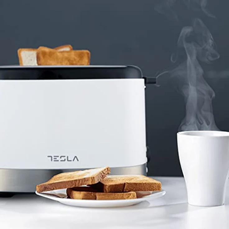 TESLA TS300BWX Toaster (800 W, 2 Scheiben, Nichrom-Draht-Heizung, herausnehmbare Krümelschublade, Auftauen, Aufwärmen) (Weiß-Inox-Schwarz) – Bild 4