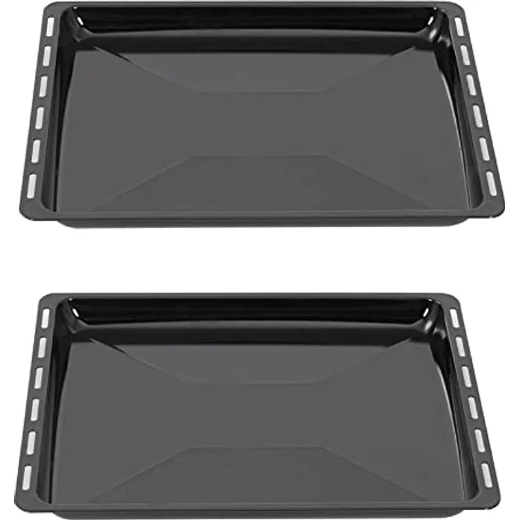 ICQN Backblech 455 x 375 x 30 mm Set, 2er lierte Fettpfanne für Backofen und Herd, Passend für Bosch, Siemens, Neff, Constructa, Flavel, Kratzfest & Rostfrei, 45,5 x 37,5 cm