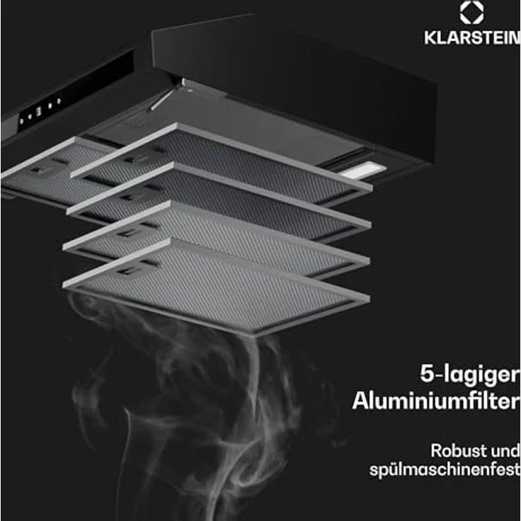 Klarstein Purista Force Unterbaudunstabzugshaube, 60 cm, 400 m³/h Luftleistung, duale Motortechnologie, LED-Touchpanel, Energieeffizienzklasse C, Schwarz – Bild 6