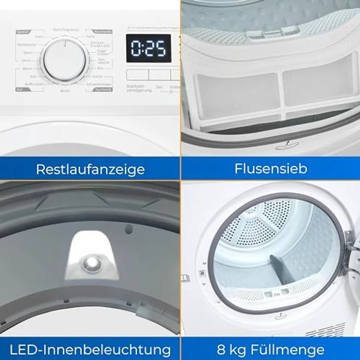 Exquisit Wärmepumpentrockner TWP803-030 weiss | 8 Kg | A++ | 16 Programme | Knitterschutz | Startzeitvorwahl - Preisvergleich – Bild 3