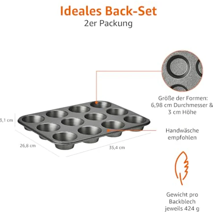 AmazonBasics Backblech für Muffins, antihaftbeschichtet, Karbonstahl, 2er-Pack – Bild 3