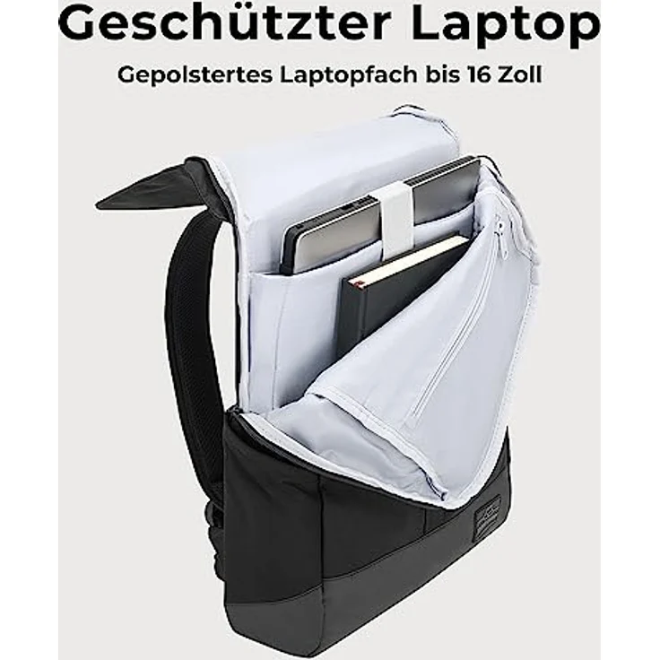 Johnny Urban Cityrucksack MIKA, Rolltop Laptop-Rucksack für Damen Herren, Flexibel erweiterbar, Wasserabweisend, Schwarz – Bild 4