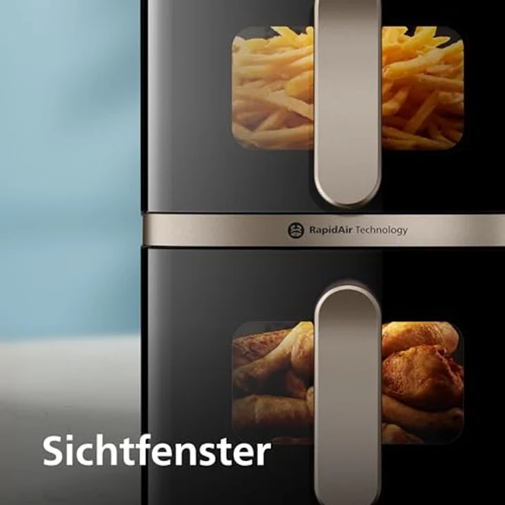 Philips Heißluftfritteuse NA462/80 4000 Series, 10L Stacked Dual Basket, 2750 W, RapidAir Technologie, Schwarz/Dunkelgrau, kupfer Griff – Bild 6