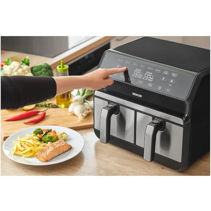 Sencor Luftfritteuse Air Fryer Doppelfach, 8 l Kapazität, 1700 W, berührbare Steuerung, bereitet in 3 Minuten, Silber – Bild 4