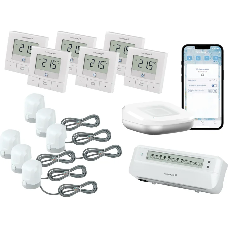 HomeMatic IP Starterset Fußbodenheizung für 6 Räume mit Access Point 2, Heizsystem zur intelligenten Raumsteuerung