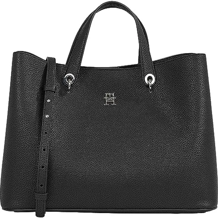 Tommy Hilfiger Emblem Shopper Tasche, 38 cm, schwarz, 100% Polyurethan, 38 x 22 x 27 cm