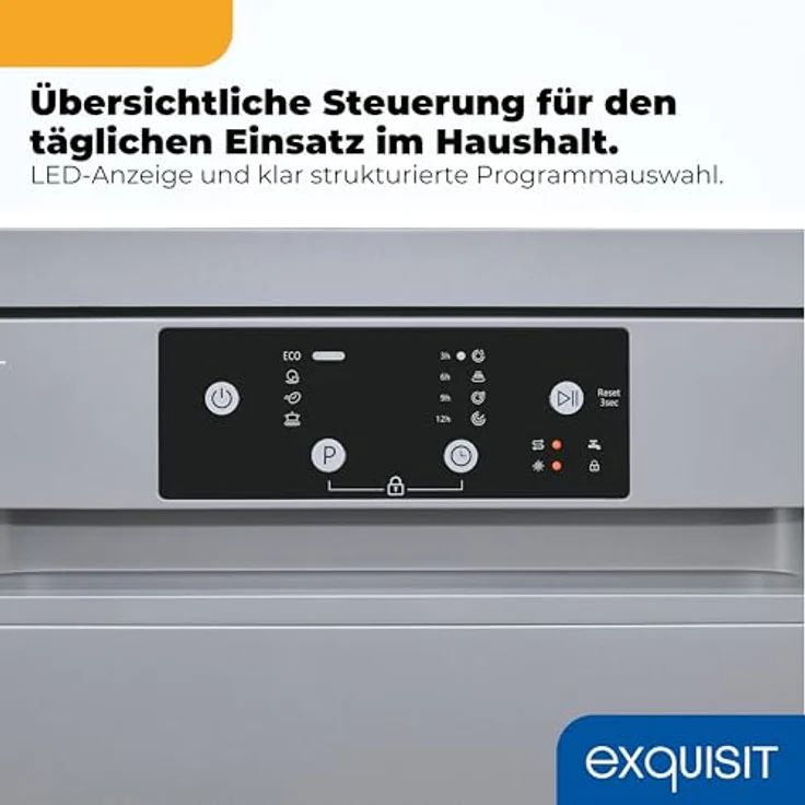 Exquisit GSP59109-451D, Geschirrspüler Unterbaufähig, 9 Maßgedecke, 4 Programme, Aquastop-Schlauch, 49 dB, Silber – Bild 4
