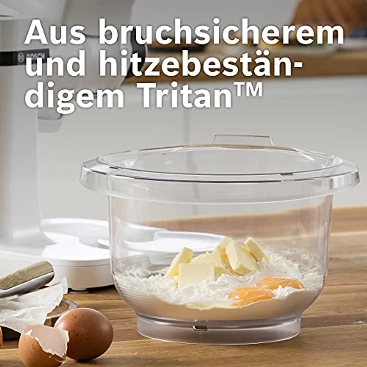 Bosch Hausgeräte Küchenmaschine MUM Serie 2 MUMS2TW00, Tritan-Schüssel 3,8 L, Planetenrührwerk, Knethaken, Schlagbesen, Rührbesen Edelstahl, Multifunktions-Küchenmaschine, Rühr-Maschine, 700 W, weiß – Bild 4