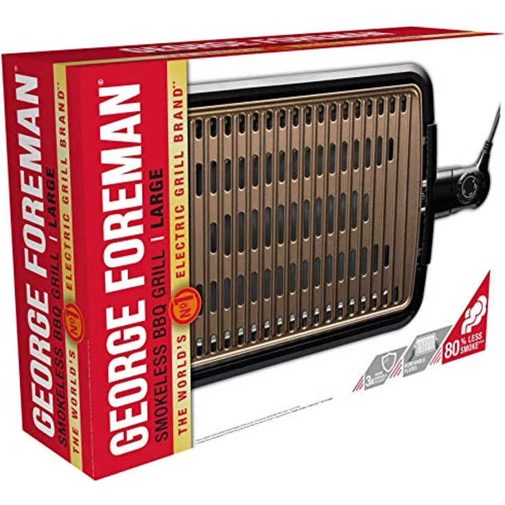 George Foreman Grill Smokeless Tischgrill, raucharmer Indoor BBQ Grill inkl. spülmaschinenfesten Grillrost, Fettauffangschale, vertikale Verstaumöglichkeit, verstellbare Temperatureinstellung,25850-56 – Bild 4