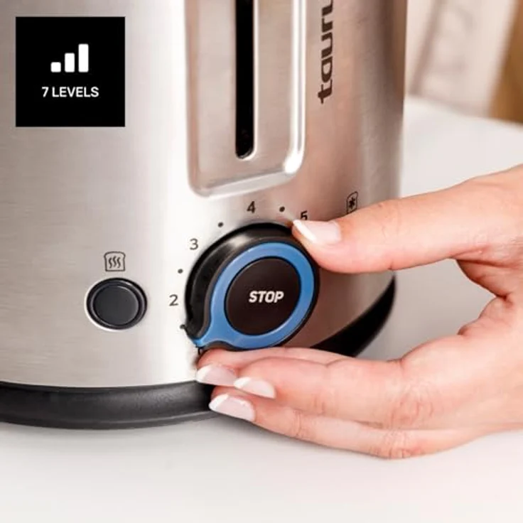 Taurus Mytoast Duplo Legend, Toaster für 4 Scheiben mit 1500 W, Edelstahl, Auftaufunktion, Brötchenaufsatz – Bild 4