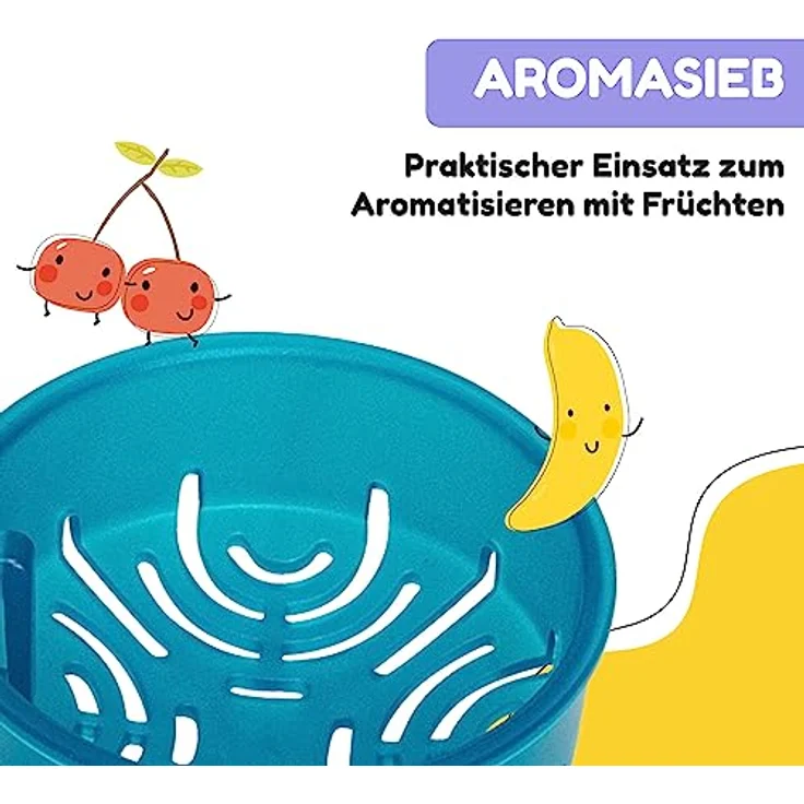 schmatzfatz 800ml, Sport Trinkflasche für Schule Kindergarten, 1-Klick Verschluss, Geschmacksneutrale Wasserflasche, Kinder Auslaufsicher mit Fruchteinsatz, BPA-Frei – Bild 5