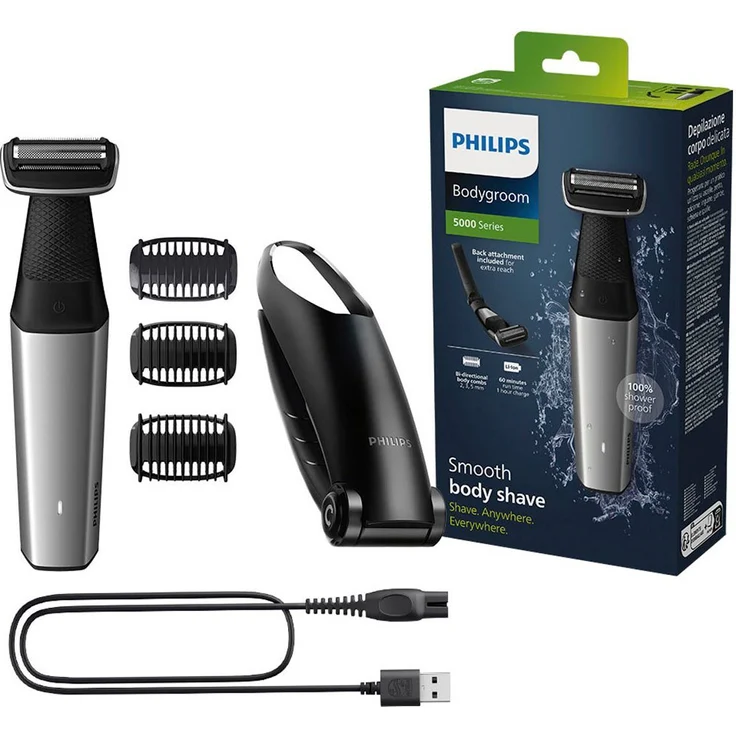 Philips Elektrokörperrasierer Series 5000 BG5021/15, wasserdicht, 4 Aufsätze inkl. Rückenaufsatz, ergonomischer Griff – Bild 1