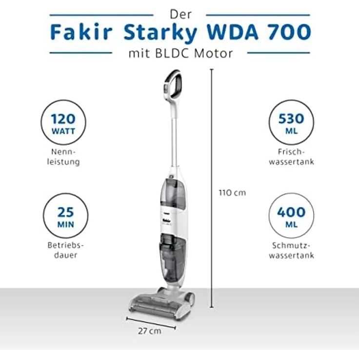 Fakir Starky WDA 700 Wet & Dry Wet&Dry, Akkusauger mit Wischfunktion, Weiß, 120 W – Bild 5
