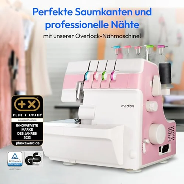 Medion® Overlock-Nähmaschine MD 19169, Teleskopfadenführung, 4 Fäden gleichzeitig, Nähen mit 2 Nadeln, Einstellbare Fadenspannung – Bild 2