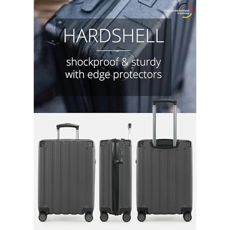 Hauptstadtkoffer Q-Damm - Handgepäck 54x37x21, TSA, 4 Rollen, Reisekoffer, Hartschalenkoffer, Rollkoffer, Handgepäckkoffer, Bordgepäck Koffer, Graphite – Bild 4