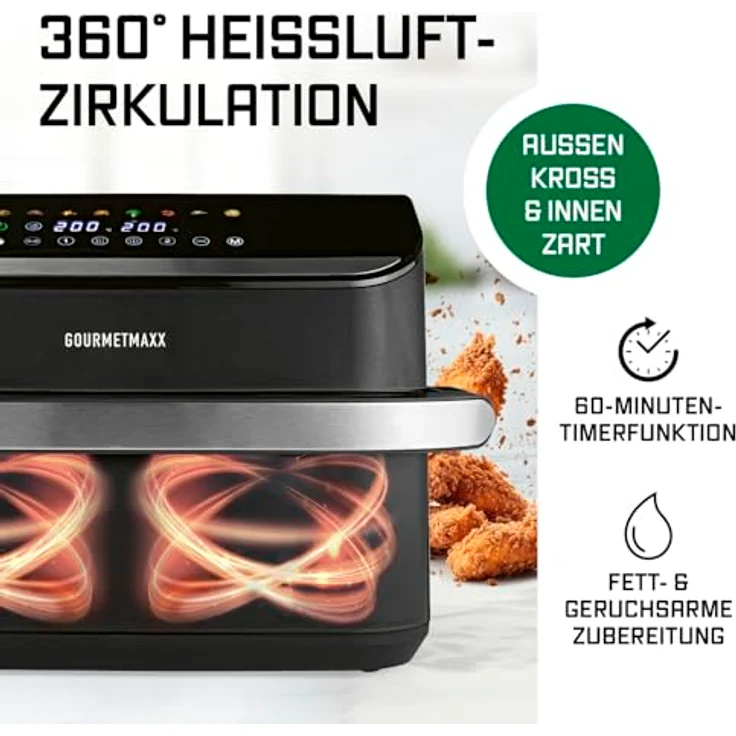 DS Produkte GM 2x 5L Vario Heißluftfritteuse, 2400W mit Divider, schwarz, 8 Programme, 2 separate Garzimmer – Bild 5