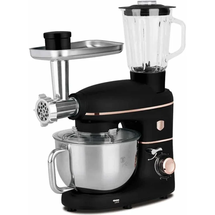 Berlinger Haus BH-9534, K Küchenmaschine mit Mahlwerk und Mixer, 1500 W, 6 Liter Edelstahl-Knetbehälter, schwarz-rose