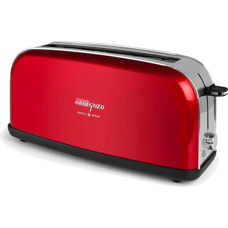 Orbegozo TOV 6200, Toaster mit 850 W, Edelstahlgehäuse, rot, mit Aufwärmfunktion und herausnehmbarer Krümelschublade