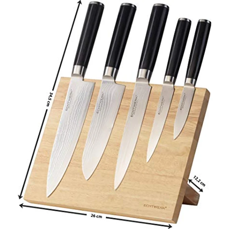 ECHTWERK Magnet-Messerblock (6tlg), Damaszener Messer-Set mit ergonomischem Pakka-Holzgriff, Holzblock 22 cm hoch – Bild 4