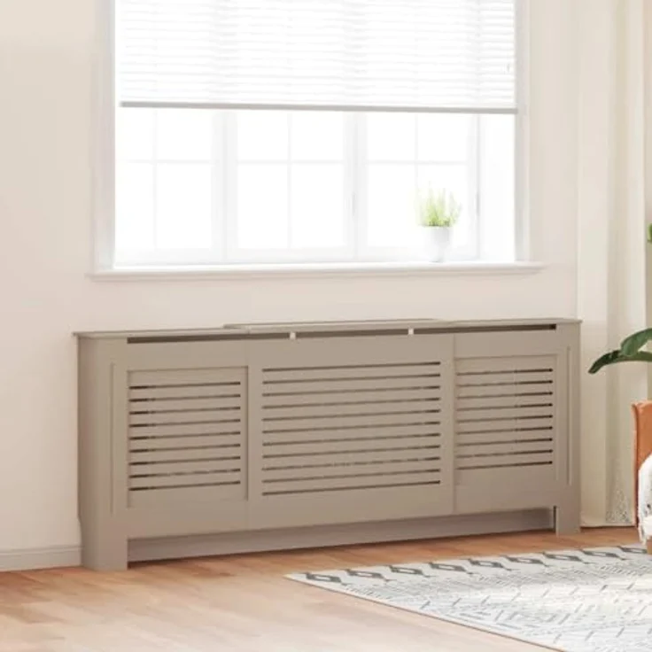 vidaXL MDF Heizkörperverkleidung, einstellbar von 142-205 cm, modernes Lattenrost-Design, robust und langlebig – Bild 2