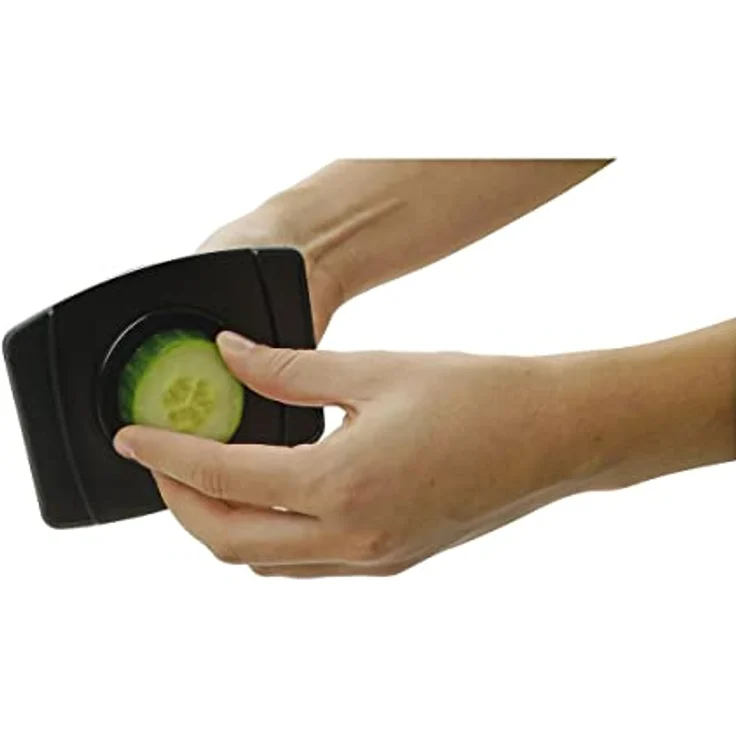 Fackelmann Dick--Dünnschneider mit Restehalter, Gemüseschneider mit zweiseitiger Edelstahl-Klinge, hochwertiger Gemüsehobel (Farbe: Weiß-Schwarz), Menge: 1 Stück – Bild 6