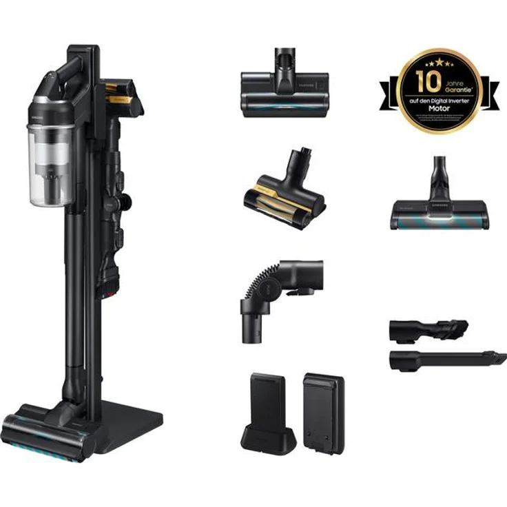 Samsung Jet 95S Akku+ CompleteClean, Handstaubsauger mit 770 W Motorleistung, 2 wechselbaren Akkus für bis zu 120 Minuten Laufzeit, HEPA Filter, Smart Motion und Slim LED Bürste