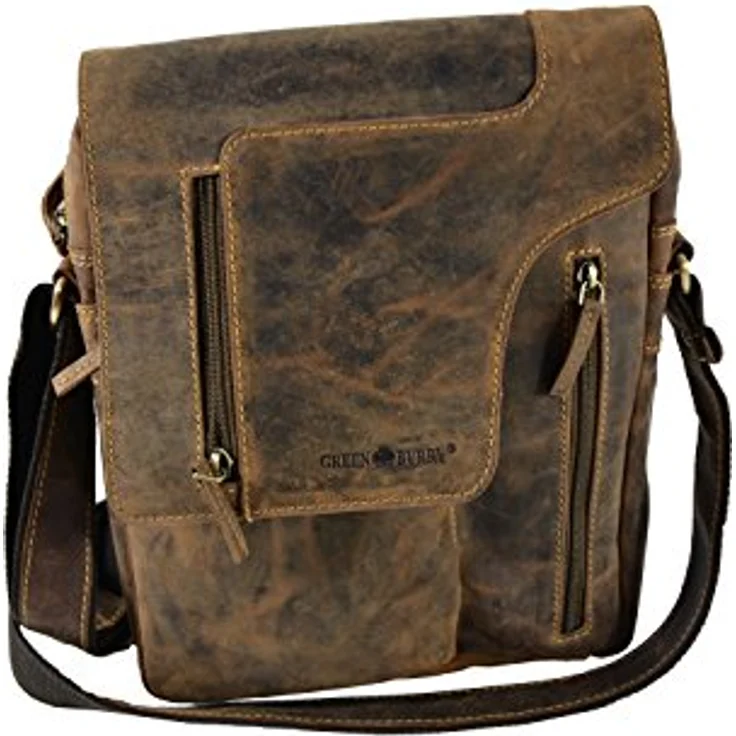 Greenburry Vintage Revolver Bag, braune Umhängetasche aus nachhaltiger Produktion mit großem Hauptfach und drei Frontfächern – Bild 1
