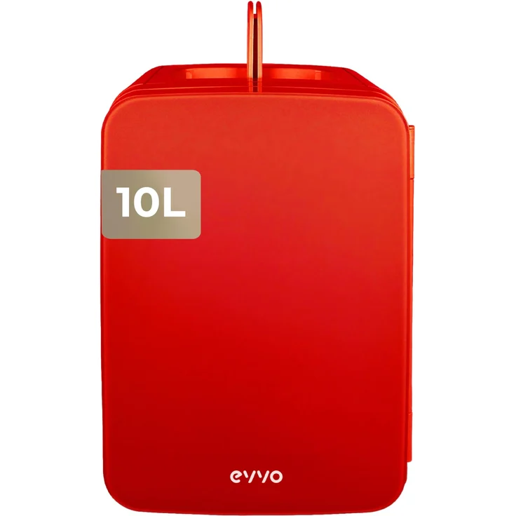 EVVO F10R, Mini-Kühlschrank 10 l, rot, leise 29 dB, Kühl- und Heizfunktionen