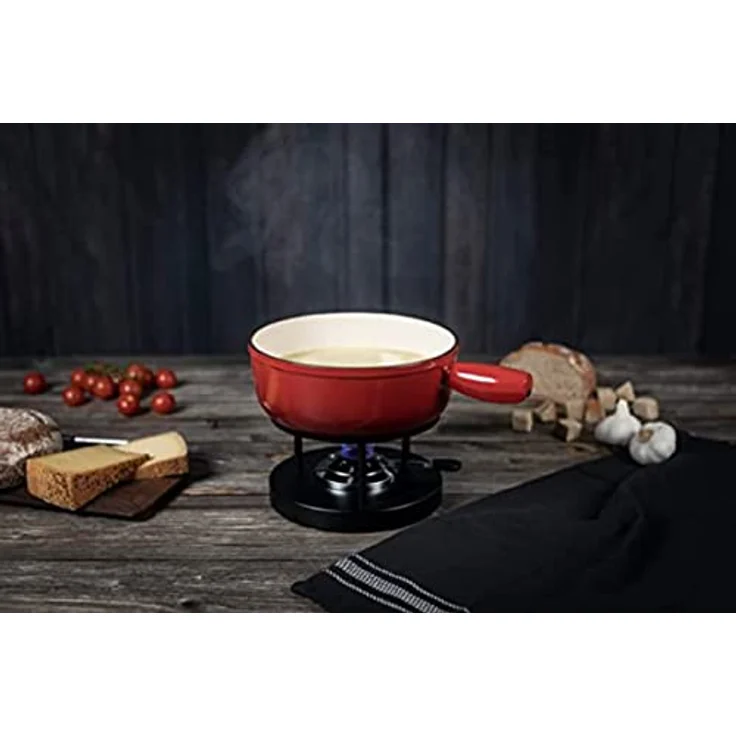 KUHN RIKON 32056 Fondue Käsefondue Caquelon Eisenguss, Gusseisen, Induktion, liert, 24cm rot – Bild 2