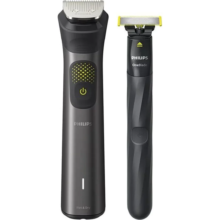 Philips Multigroom Series 9000, 14-in-One-Barttrimmer und Haarschneider mit OneBlade, Kopf und Körper, 27 Längeneinstellungen (0.2-20 mm), grau, Modell MG9550/15