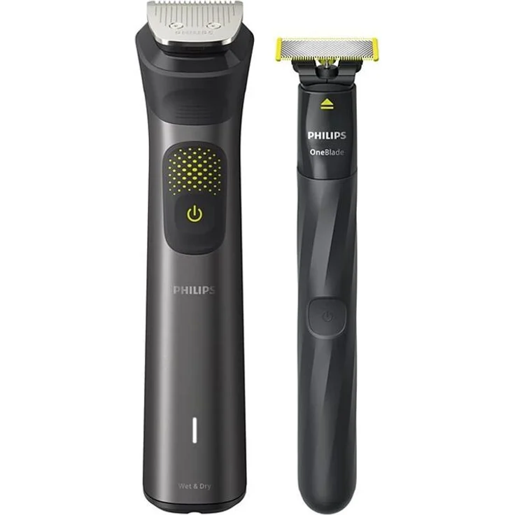 Philips Multigroom Series 9000, 14-in-One-Barttrimmer und Haarschneider mit OneBlade, Kopf und Körper, 27 Längeneinstellungen (0.2-20 mm), grau, Modell MG9550/15