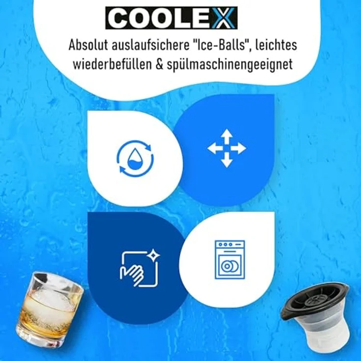 Coolex Xxl Eiswürfelform Kugel Eiskugel Eisbälle Cocktail Whisky 6,5cm 2Er Set – Bild 4