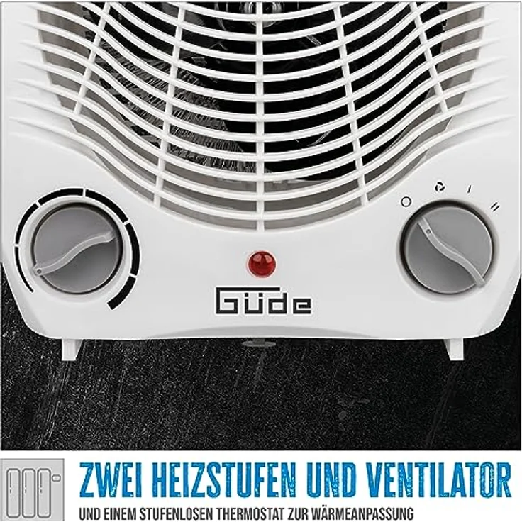 Güde Heizlüfter GH 2000 (2000 W Heizleistung, 2 Stufen (1000/2000 W), Ventilatorfunktion, Gebläseleistung 75 m³/h, stufenloser Thermostat, Überhitzungs- & Kippschutz, Tragegriff, schnelle Wärme) - Preisvergleich – Bild 3