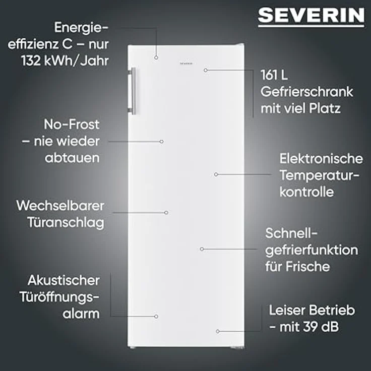 SEVERIN GS 8868 Gefrierschrank No Frost, 161 Liter, Energieeffizienzklasse C, elektronische Steuerung, schnellgefrierfunktion – Bild 3