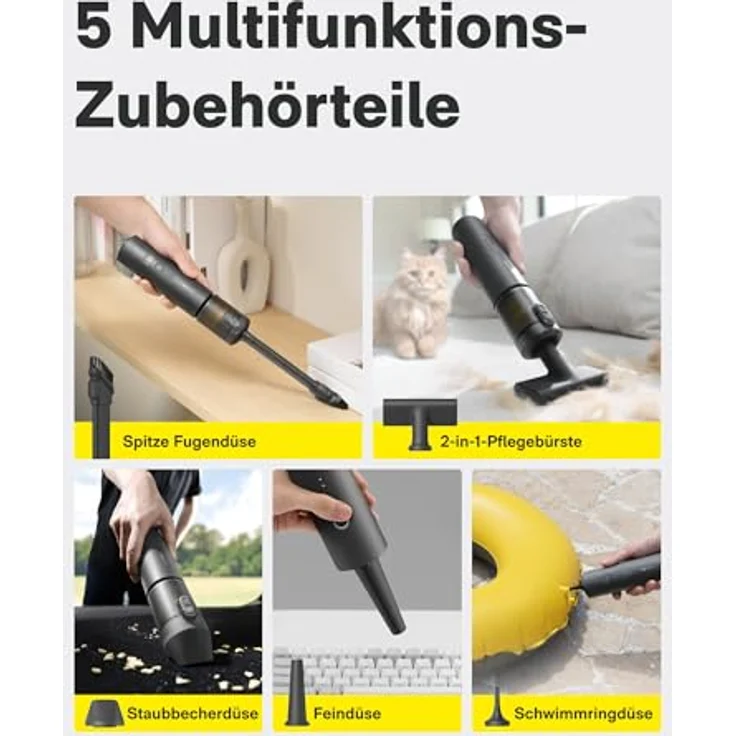 HOTO Handstaubsauger Akku 20000Pa, 4-in-1 Kabelloser Autostaubsauger mit Gebläse & Luftgebläsepumpe, kompakt und leistungsstark für Auto, Tierhaare, Teppich, Tastaturen & Schreibtisch – Bild 4
